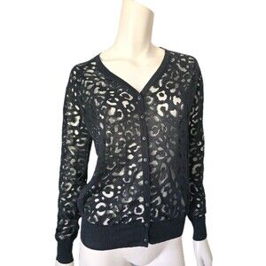 Anne Fontaine Women's Black Animal Print Sheer Blouse Cardigan 40 US 4 6